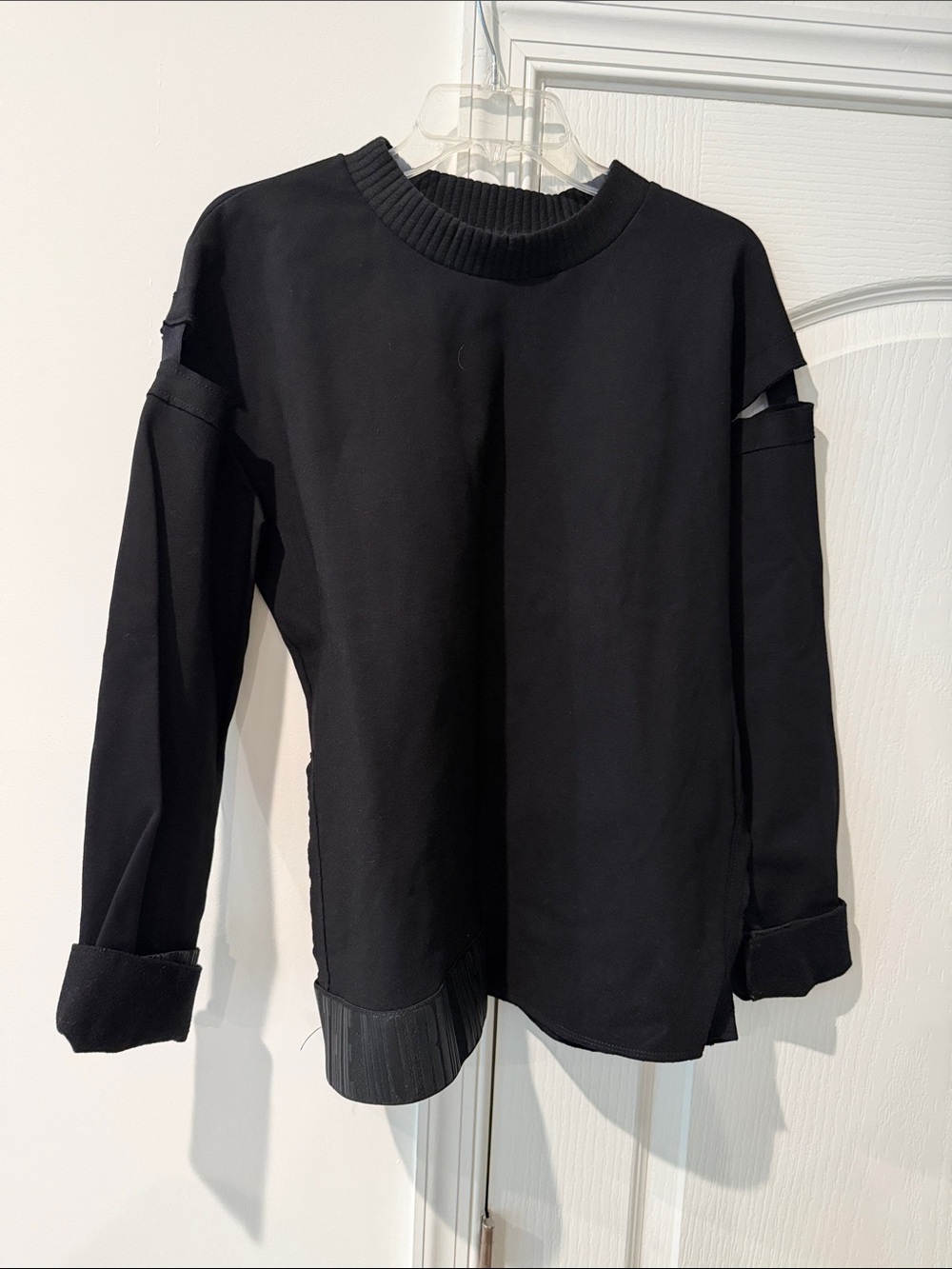 Black Crewneck Sweater with Shoulder Cutouts